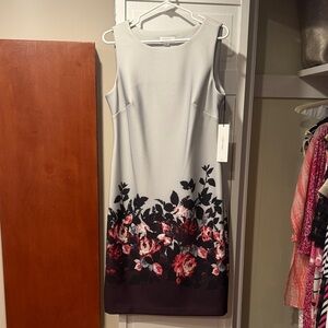 Calvin Klein Gray and Red Floral Midi Dress